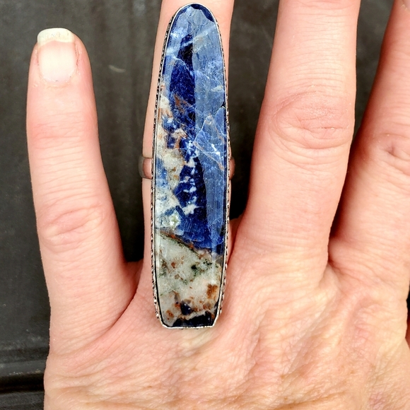 New Huge Sodalite 925  Silver Statement Ring. - Picture 6 of 16